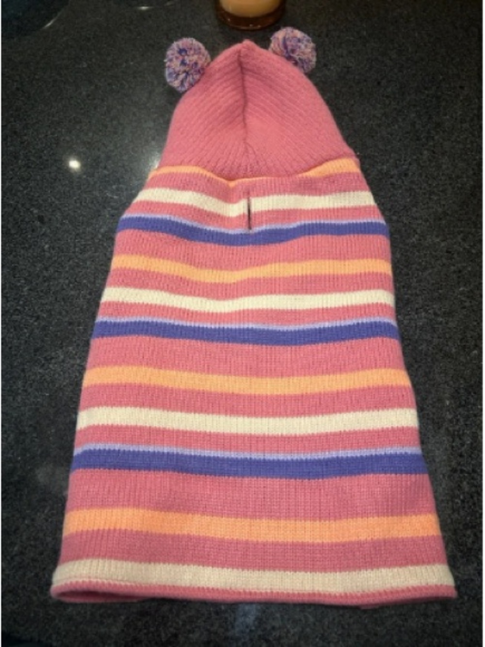 Kids Pink Striped Pom-Pom Beanie Hat